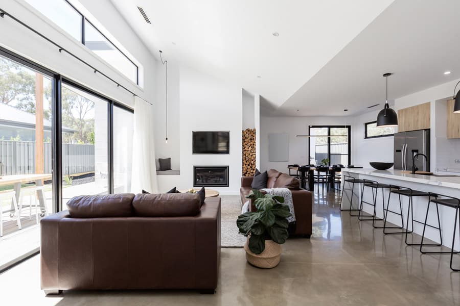 A mansion with a polished concrete flooring